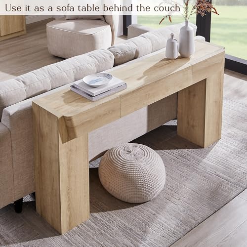 JXQTLINGMU 63" Long Wood Console Table with Storage Drawer, Modern Entryway Table, Sofa Table Behind Couch, Farmhouse Console Tables for Entryway Hallway Living Room, Natural Oak JXQTLINGMU