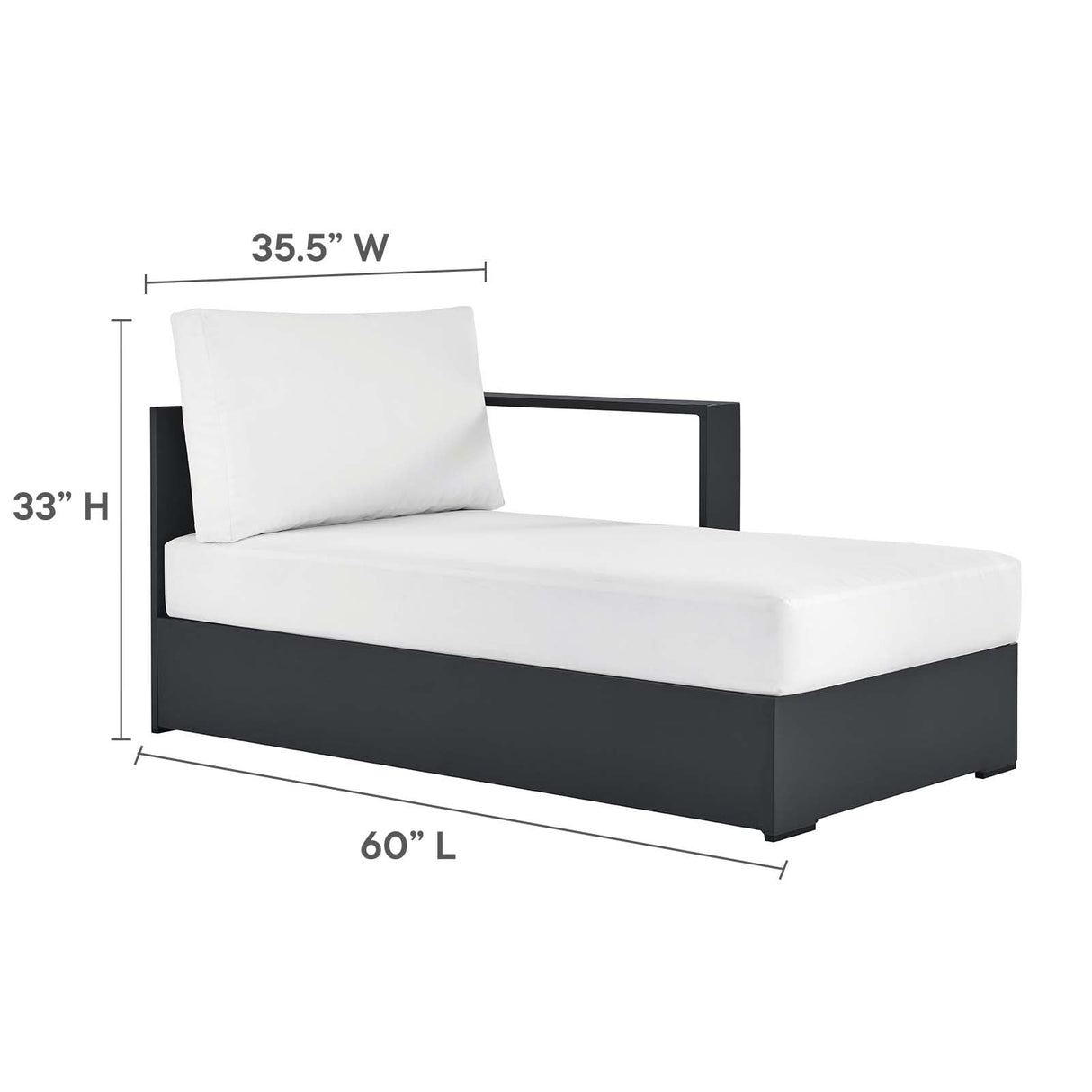 Modway Tahoe Modular Aluminum 3-Piece Outdoor Patio Furniture Gray White, Right-Facing Sectional Sofa Set with Weather-Resistant Cushions, Ideal for Deck, Backyard, Poolside Modway