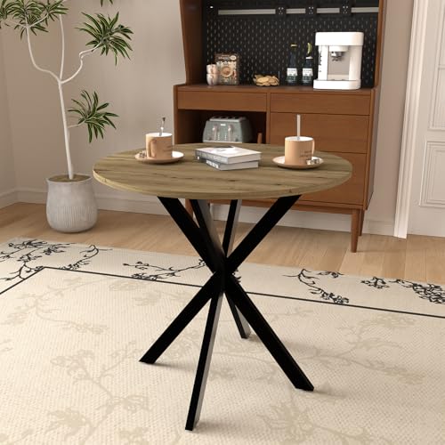 HAIZAO Small Round Dining Table Set for 4, 31.5'' Mid Century MDF Kitchen Table Set & 4 Green Wooden Velvet Dining Chairs, 5-Piece Retro Circle Dining Room Table Set for Home Apartment HAIZAO