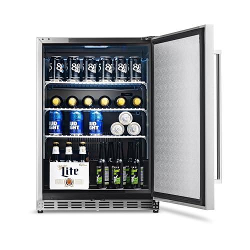 NewAir 24" Outdoor Beverage Refrigerator | 5.3 Cubic Feet Storage| Weatherproof Stainless Steel Fridge | Built-In or Freestanding Outdoor Patio Fridge For Beer, Wine, Food NCR053SS00 NewAir