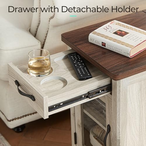 LINSY HOME Farmhouse End Table with Charging Station, Narrow Side Table for Living Room, Sofa Side Table with Drawer and Storage Cabinet, Small Nightstand for Bedroom LINSY HOME