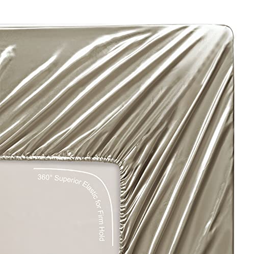 Lanest Housing Silk Satin Sheets, Queen Size Satin Bed Sheet Set with Deep Pockets, Cooling Soft and Hypoallergenic Satin Sheets Queen - Taupe Lanest Housing