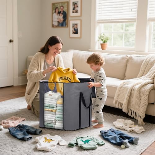 SLEEPING LAMB 120L Extra Large Blanket Storage Bags Breathable Clothes Storage Containers for King Comforter Bedding Pillow Sheet, Reinforced Handles, Grey SLEEPING LAMB
