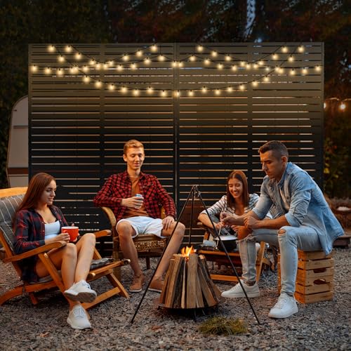 Metal Privacy Screen Outdoor, Freestanding Balcony Privacy Fence Panel for Patio, AC Unit Cover, Decorative Outdoor Room Divider (71", Black Louvered, 5 Panels) PolarcoForgeco