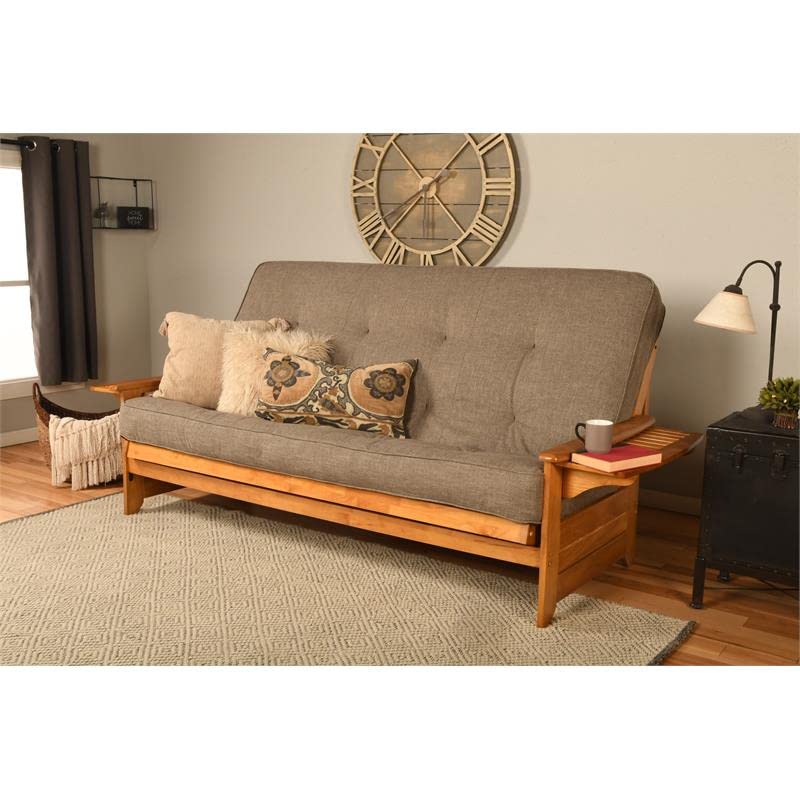 Kodiak Furniture Phoenix Queen-Size Butternut Wood Futon-Linen Stone Mattress Kodiak Furniture