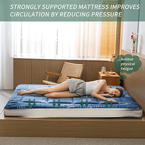 MAXYOYO Grey Cactus Pattern Queen Size Futon Mattress, Quilted Bed Mattress Topper, Extra Thick Folding Sleeping Pad, Breathable Floor Lounger, Guest Bed for Camping, Couch MAXYOYO