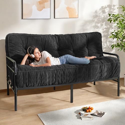 MAXYOYO 8" Futon Mattress Queen Size, Ultra Thick Futons Sofa Couch Bed Tufted Sleeper Sofa Bed, Floor Mattress for Adults, Shredded Foam Filling (Frame Not Included), Black MAXYOYO