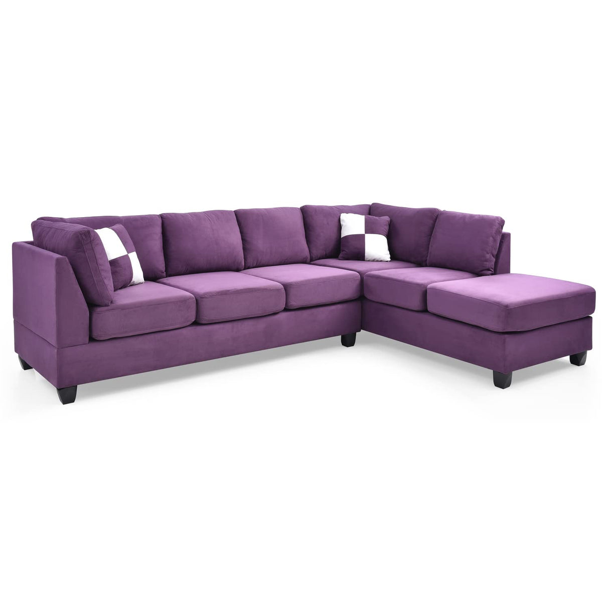 HomeStock Elegant Escape L-Shape Sectional Sofa with Button-Tufting, Removable Backs and Pocketed Coil Seating, Track Arm Style, Living Room Sectional Couch -111" D x 78" W x 34" H Purple HomeStock