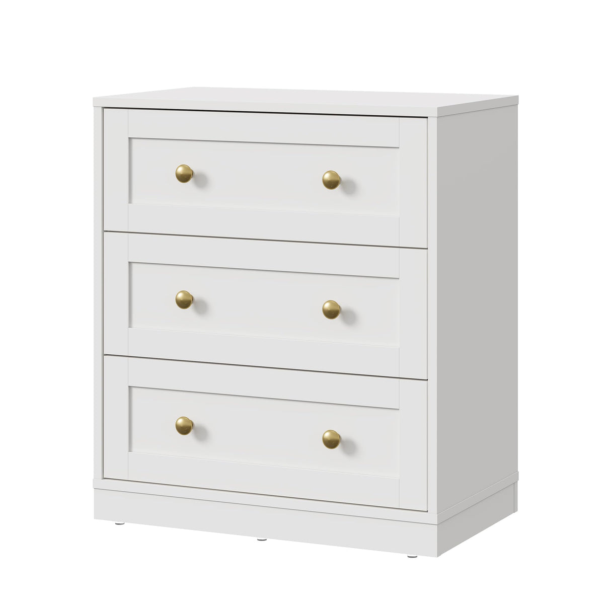 RoyalCraft Modern 3 Drawer Dresser, White and Gold Nightstand for Bedroom, Small Chest of Drawers, End Table with Storage, Wood Beside Table for Living Room, Home Office, Entryway RoyalCraft