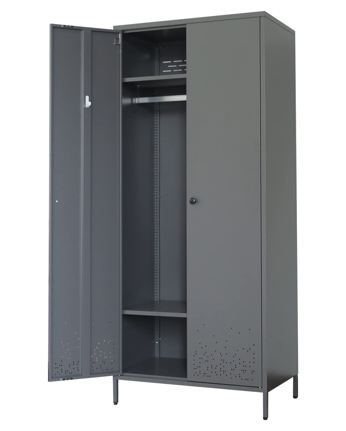 Metal Storage Cabinet with Hanging Rod, Wardrobe Armoire Closet for Bedroom, Laundry Room CJF