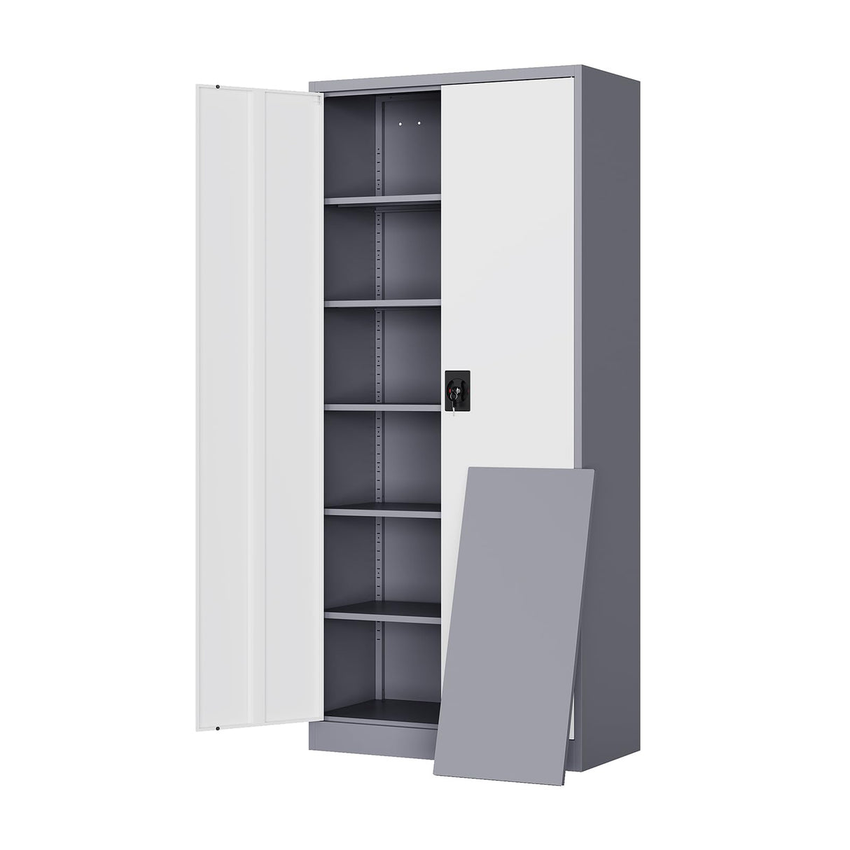 Yizosh Metal Garage Storage Cabinet with Lock, 71" Locking Tool Cabinet with 2 Doors and 5 Shelves, Tall Steel Cabinet for Garage, Heavy Duty File Cabinet for Office, School (Gray White) Yizosh