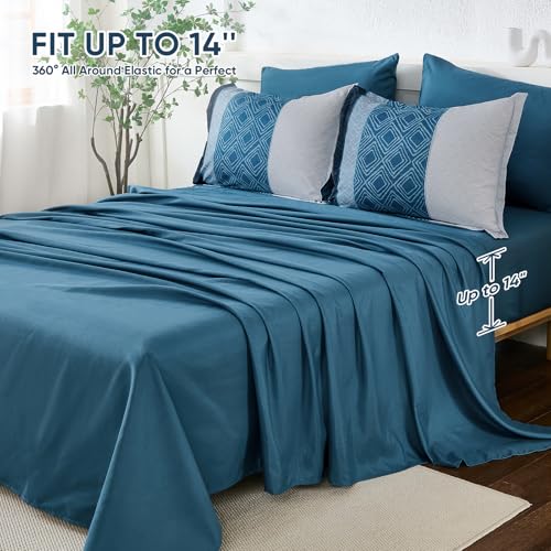 Dinjoy Navy Blue King Size Comforter Set,Striped Bed in a Bag King 7 Pieces Soft Microfiber Fall Bedding Comforters Sets with Sheet Boho Bed Complete Set for Men All Season Dinjoy