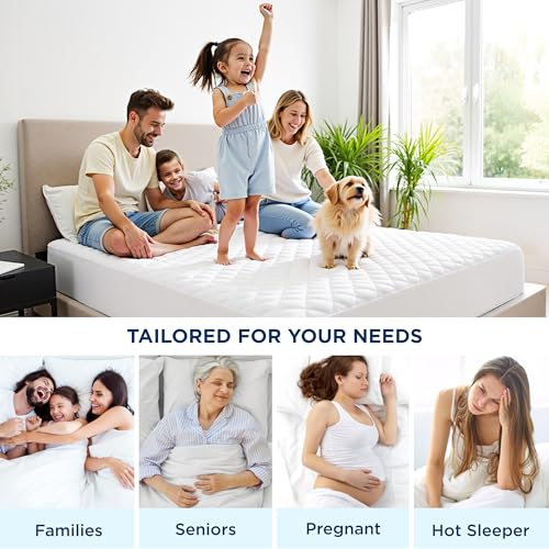 Bedsure Queen Mattress Protector, Quilted Waterproof Mattress Protector with Deep Pocket up to 22 Inches, Soft Breathable Noiseless Bed Pad Topper, Queen Bed Cover for Home, Bedroom, Hotel – White Bedsure
