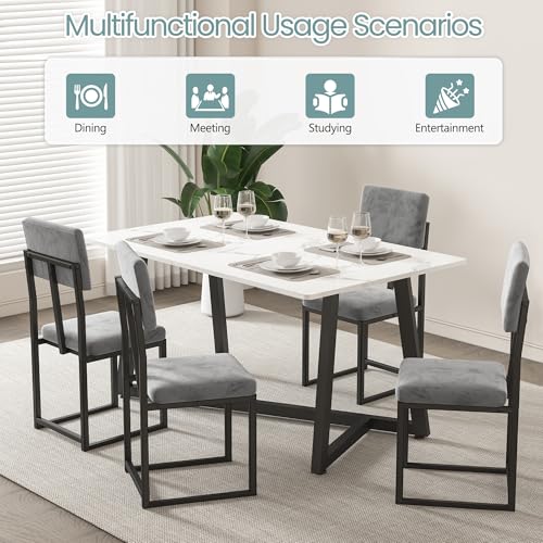 HUGROVE 5 Piece Dining Set, 47.24'' Faux Marble Dining Table Set for 4, Modern Minimalist Kitchen & Dining Room Set with Upholstered Chairs for Small Spaces, Apartments (Charcoal Velvet) HUGROVE