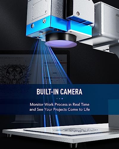 OMTECH 50W Fiber Marking Machine with Rotary Axis, 6.9x6.9 Fiber Laser Engraving Machine with JPT Laser Source, Fiber Laser Marker and Etcher with Autofocus and Camera for Aluminum Gold Jewelry OMTech