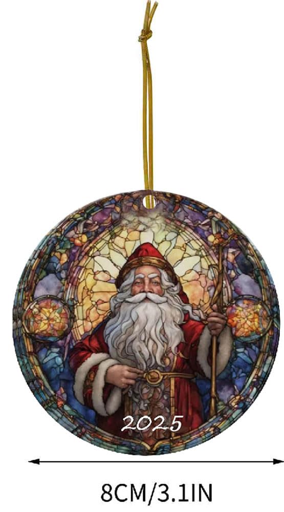 Santa Claus Ornaments 2025 in Stained Glass Style,2025 Christmas Ornaments, Round Fun Acrylic Decoration Gifts (Santa Claus) YCXXGS