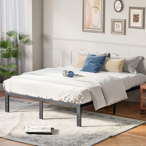OLIXIS Metal King Bed Frame - 14in High with Storage Space, No Box Spring Needed with Sturdy Steel Slat Support, 2200LBS Heavy Duty for Easy Assembly, Black for Bedroom OLIXIS