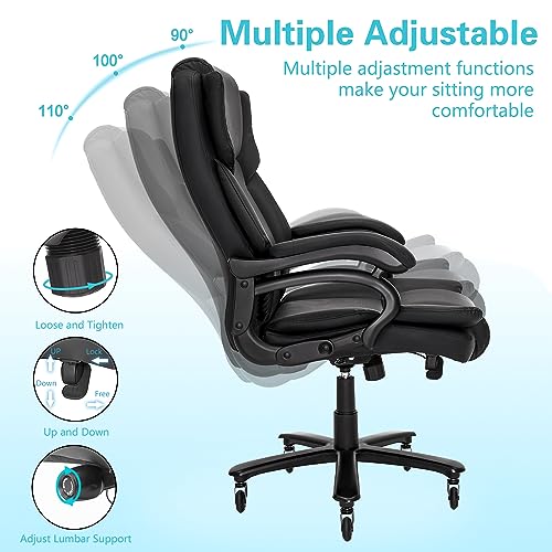 Indulgear 500lbs Big and Tall Office Chair, Heavy Duty Office Chair for Heavy People, High Back Executive Desk Chair with Adjustable Lumbar Support,Quiet Rubber Wheel,Pocket Spring Cushion Indulgear