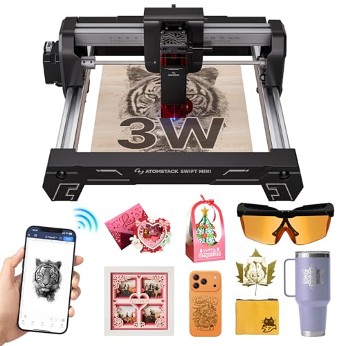 ATOMSTACK Swift Laser Engraver 3W for Beginners Swift Laser Cutter Machine Desktop Fully Pre-Assembled 135×145mm Area, 0.04mm High Precision DIY Wood, Leather, Crafts, Acrylic, Gifts, 3000mW ATOMSTACK