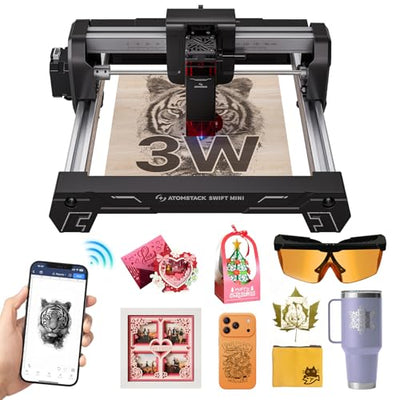 ATOMSTACK Swift Laser Engraver 3W for Beginners Swift Laser Cutter Machine Desktop Fully Pre-Assembled 135×145mm Area, 0.04mm High Precision DIY Wood, Leather, Crafts, Acrylic, Gifts, 3000mW