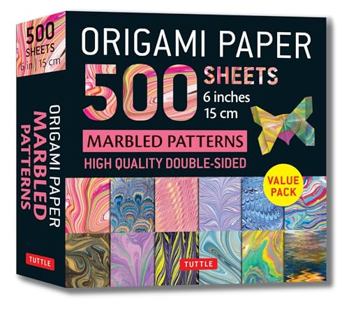 Origami Paper 500 sheets Marbled Patterns 6" (15 cm): Tuttle Origami Paper: Double-Sided Origami Sheets Printed with 12 Different Designs (Instructions for 6 Projects Included) WoodArtSupply