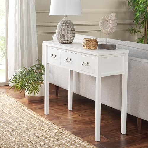 SAFAVIEH Home Collection – Cindy White Console Table with Three Drawers, French Farmhouse Storage Console, Tapered Leg Design (AMH6568C) SAFAVIEH