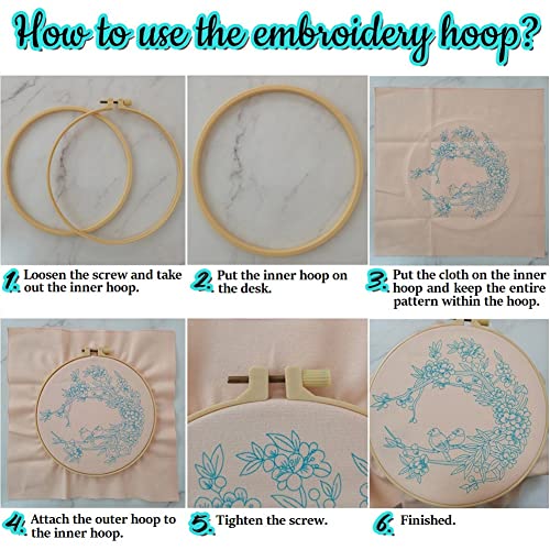 Esffaci Embroidery Starter Kit for Adult Beginner with Blue Butterfly Flowers Pattern Hand Embroidery Set with Cloth Hoop Needle Threader Floss and Instruction