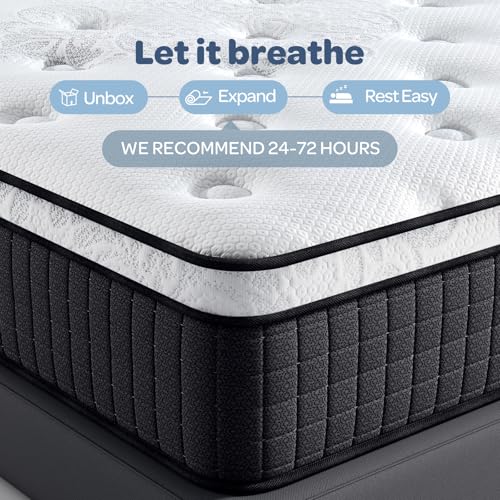 OhGeni 14 Inch Cooling Queen Size Mattress, Hybrid Gel-Infused Memory Foam Bed Mattresses in a Box, Medium Feel Cool Top Fabric,Individual Pocket Innerspring, 3-Zone Design & Reinforced Edge Support OhGeni