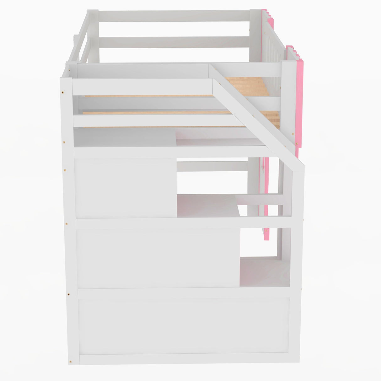 Harper & Bright Designs Twin Size Loft Bed with Storage Staircase and Window, Wood Playhouse Bed Frame with Storage for Boys, Girls, Gray,Pink Harper & Bright Designs