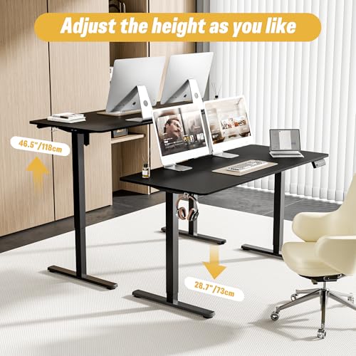 ERGOMAKER 55" Electric Standing Desk, Adjustable Height, Sit Stand Up Desk for Home Office & Computer Workstations, Memory Controller, Black ERGOMAKER
