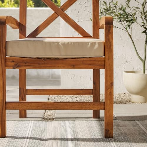 Walker Edison Delray Classic Acacia Wood X Back Patio Chairs with Cushions, Set of 2, Brown Walker Edison