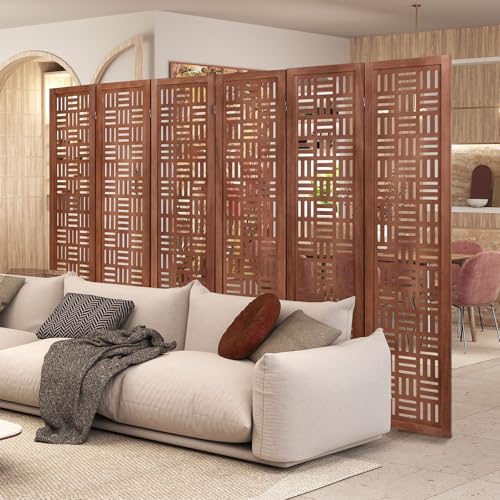 Giantex 6 Panels Room Divider - Folding Room Dividers with Carved Cutout Pattern & Solid Wood Frame, Fully Assembled, 5.5FT Antique Partition Privacy Screen Wall Divider for Room Separation, Brown Giantex