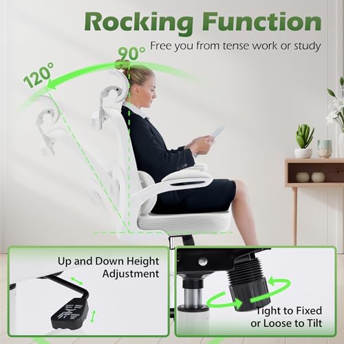 AreShark Office Chair Ergonomic Desk Chairs with Adjustable Lumbar Support& Headrest Hanger, High Back Breathable Mesh Chair with Wheels, Rolling Swivel Comfy Task Computer Chair for Home Work Gaming AreShark