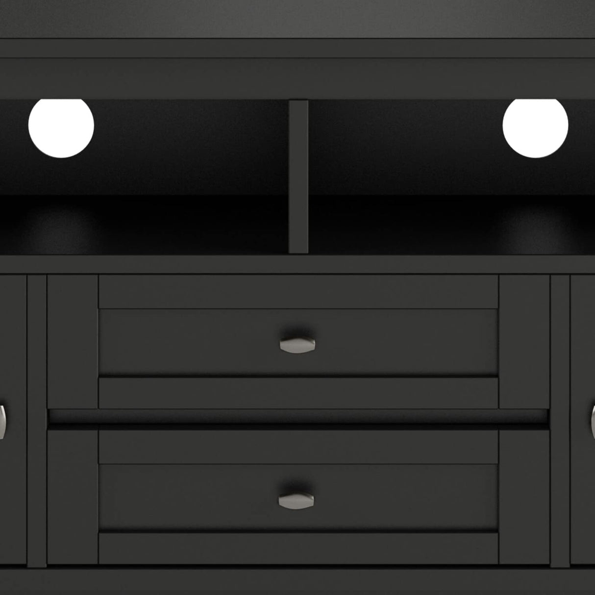 SIMPLIHOME Warm Shaker Style Solid Wood TV Media Stand, 72 inch Wide, Farmhouse Rustic, Living Room Entertainment Center, Storage Shelves and Cabinets, for Flat Screen TVs up to 80 inches in Black SIMPLIHOME