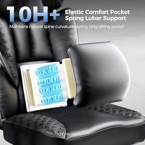 GTRACING Big and Tall Gaming Chair 400lbs Heavy Duty Office Chair with Foot Rest & Ergonomic Pocket Spring Lumbar Support, High Back 3D Saddle Shaped Cushion for Back Pain Relief, Matte-Black GTRACING
