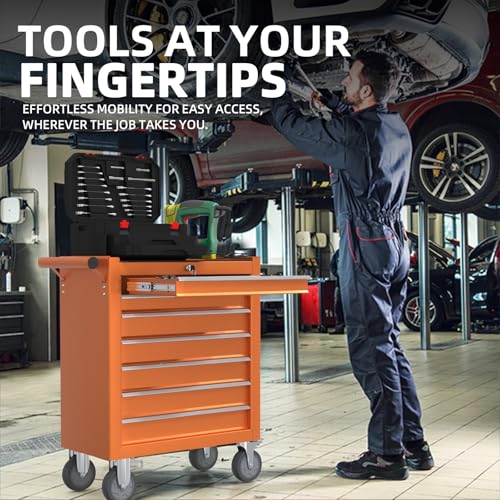 CMFYDAILY 7-Drawers Garage Tool Chest, Large Capacity Tool Cabinet Heavy Duty Mechanic Rolling Tool Box Metal Locking Tool Cart with Drawers and Wheels for Storage CMFYDAILY