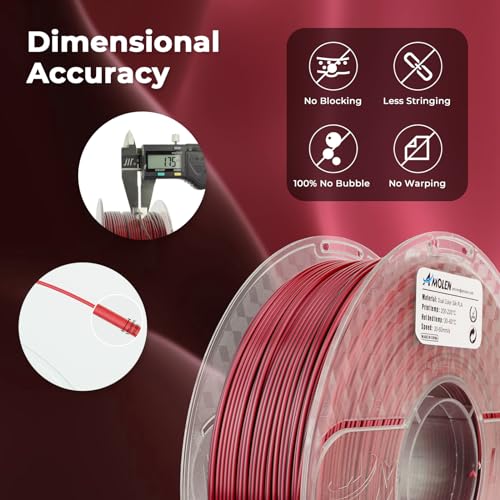 AMOLEN Silk PLA 3D Printer Filament, Silk Dual Color Red Black PLA Filament 1.75mm, Shiny Coextrusion PLA Filament, Color Change 3D Printing Filament 1KG/2.2lb AMOLEN