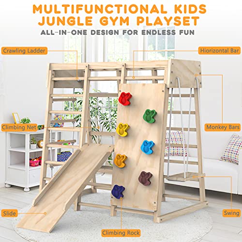 Indoor Jungle Gym, Toddler Climbing Toys Indoor, Indoor Playground Climbing Toys for Toddlers, Climber Playset with Slide, Climbing Rock/Net, Monkey Bars, Drawing Board, Abacus Game and Swing PROY