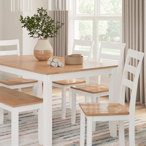 Signature Design by Ashley Gesthaven Modern Dining Table with 4 Chairs and Bench, Set of 6, White & Light Brown Signature Design by Ashley