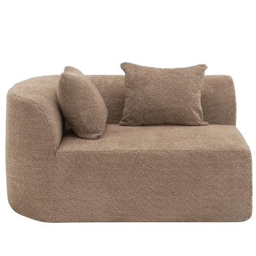 Merax 116" Curved Polyester Sectional Sofa, Modern Pearl Upholstery 3 Seat Cloud Couch with Chaise Lounge & 4 Pillows for Living Room, Camel Merax