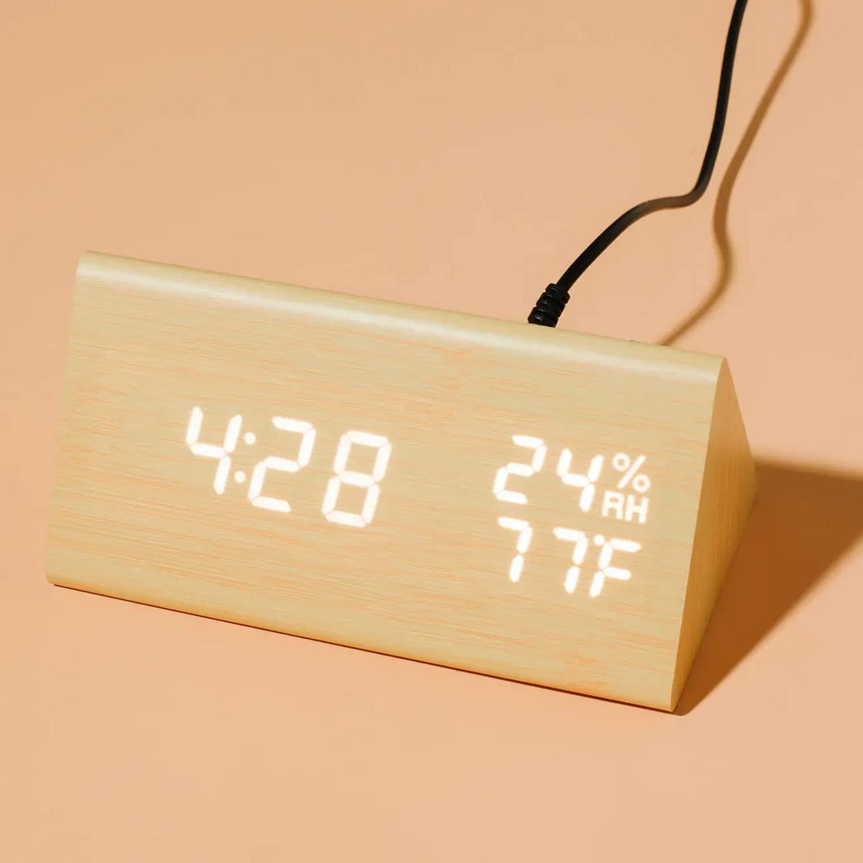 OCT17 Wooden Alarm Clock, Wood Alarm Clock Smart LED Digital Clock for Bedroom/desks, Upgraded with Time Temperature, Adjustable Brightness and Voice Control, Humidity Displaying - Bamboo OCT17