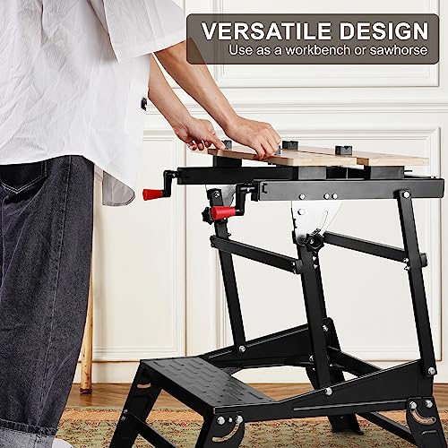 ELEVON Multifunctional Workbench, Portable Foldable Workbench, Holds Up to 550 Pounds, with Adjustable Jaws, Vertical Clamping and Four Adjustable Rotating Pins, Suitable for DIY, Woodworking Elevon