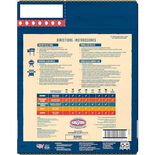 Kingsford 100% Natural Hickory Hardwood Blend Pellets - For All BBQ Grills & Smokers, 18 lbs Kingsford
