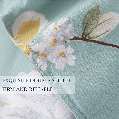 Nanko King Duvet Cover Set 3 Pieces 104X90 Size (1 Duvet Cover + 2 Pillow Shams) - Green Floral Printed -Soft Lightweight Luxury Microfiber - Teal Flower Comforter Cover Nanko