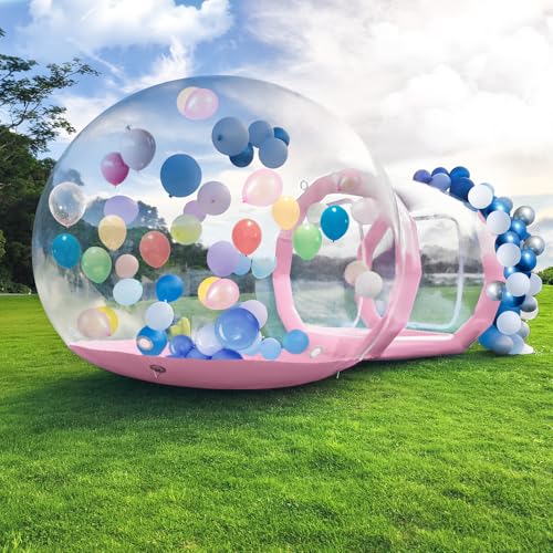 10FT Inflatable Bubble House Dome for Kids, Clear PVC Inflatable Bubble House Tent with Tunnel, Bubble Balloon House with Air Blower, 600W Air Pump for Party (Pink, 10FT) Gaonala