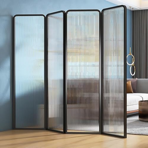 6ft Tall Modern Room Divider, Folding Privacy Room Divider Screens, Metal Glass Partition Room Divider, Decorative Freestanding Room Partition for Room Separation Partition (Size:4 Panel) RCJCQSR