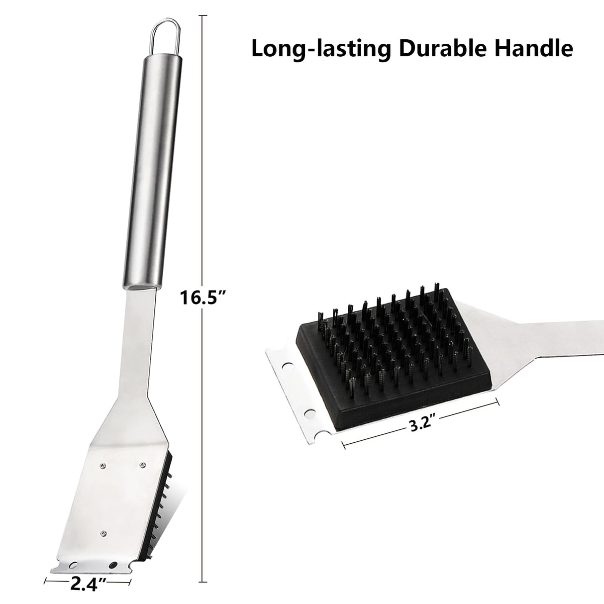 16.5” Grill Brush and Scraper with 2 Brush Replacements & 1 Screwdriver, Wire BBQ Grill Brush for Outdoor Grill, 304 Stainless Steel Cleaning Brush BBQ Grill Accessories Zxmissu