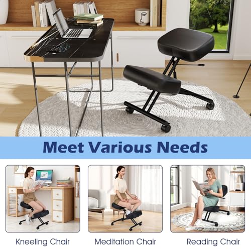 Giantex Ergonomic Kneeling Chair for Office, Knee Stool Chair w/Adjustable Height and Seat Angle to Relieve Pain, Posture Desk Chair w/Lockable Universal Wheels, Thick Padded Cushions, Black (1) Giantex