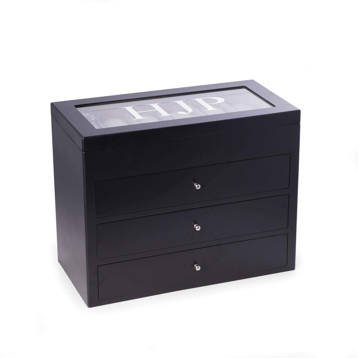 Bey-Berk Custom Personalized Watch Box Organizer - 48 Slot Luxury Solid Wood Designer Display, Large Watch Slots (Black) Bey-Berk