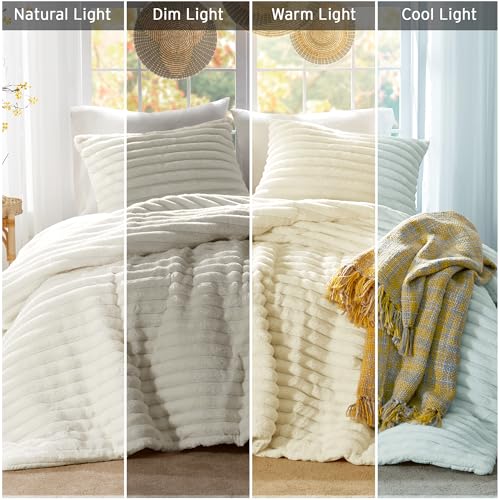 Intelligent Design Twin Comforter Set, Plush Bedding, Microfiber Reverse, 2 Piece, Lightweight, Super Soft Ribbed Velvet Comforter 1 Sham, All Season Fluffy Bed Set, Avril, Twin/Twin XL Ivory Intelligent Design